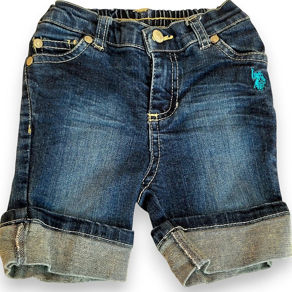 U.S. Polo Assn. Denim Boys Jean Shorts 24M Cuffed Toddler Zip Front Elastic Back - Picture 5 of 7
